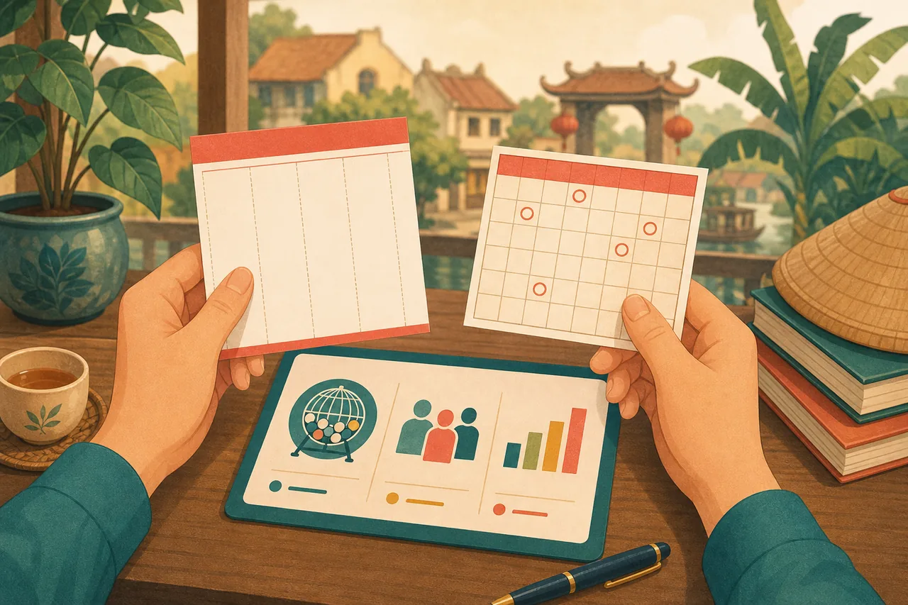 Editorial illustration explaining lottery fundamentals and how to read a ticket